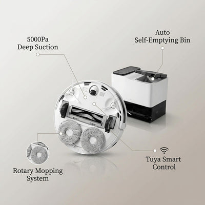 Robot Aspiradora Tuya Floor Cleaning Robot 5000Pa Rotary Smart Robot Vacuum Cleaner with Self-Emptying Dustbin Mopping Function