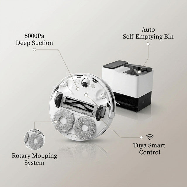 Robot Aspiradora Tuya Floor Cleaning Robot 5000Pa Rotary Smart Robot Vacuum Cleaner with Self-Emptying Dustbin Mopping Function — Lifestyle
