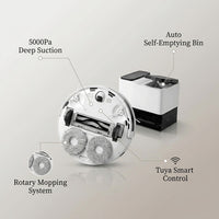 Robot Aspiradora Tuya Floor Cleaning Robot 5000Pa Rotary Smart Robot Vacuum Cleaner with Self-Emptying Dustbin Mopping Function — Lifestyle