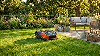 28-Volt 8 In. Cutting Width Robot Lawn Mower Revola X4E Mower, Brushless Wheel Motors, Cloudhawk App and Wifi Control — Lifestyle