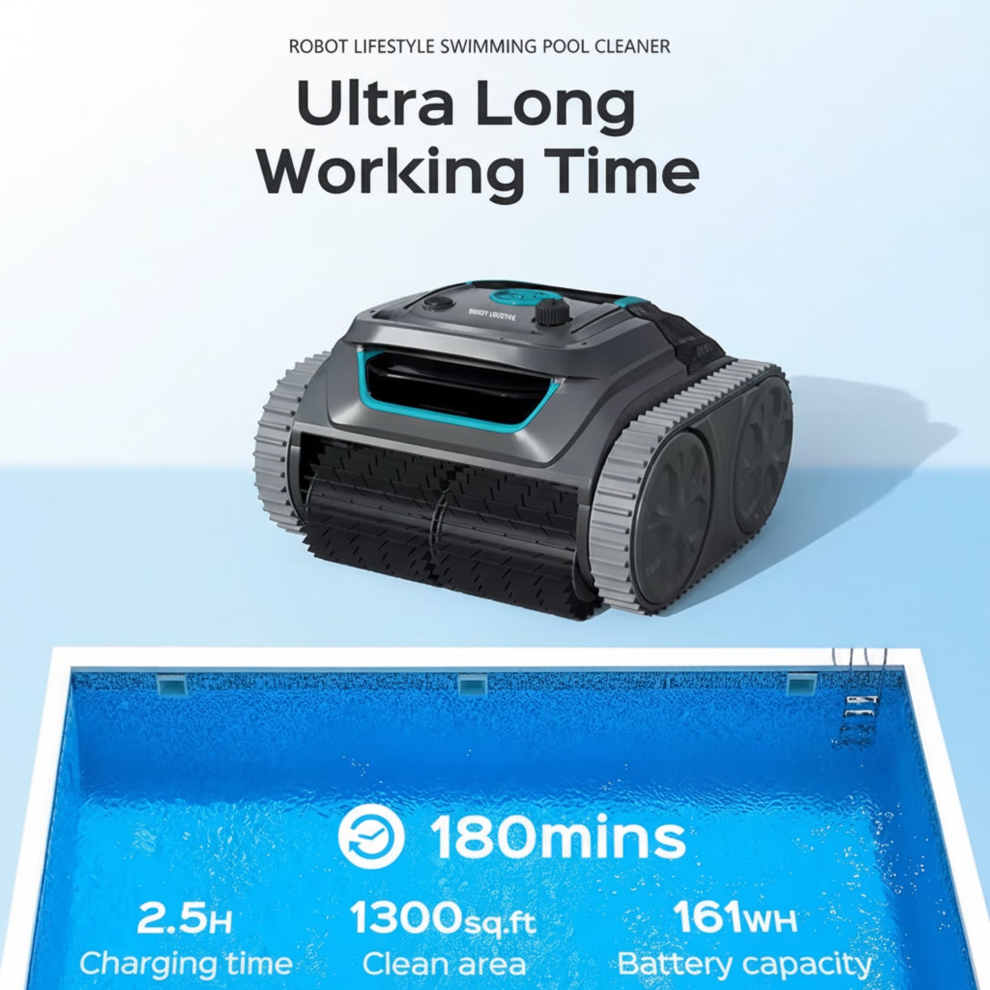 Robot Swimming Pool Cleaner Cordless APP Control Rechargeable Lithium Battery 6400Mah Route Planning for Tiles,Pvc,Mosaic,Cement